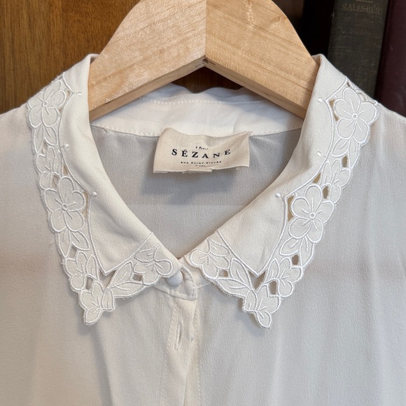 NWOT Sezane Elegant White Lace Collar Blouse 40 - Picture 9 of 9